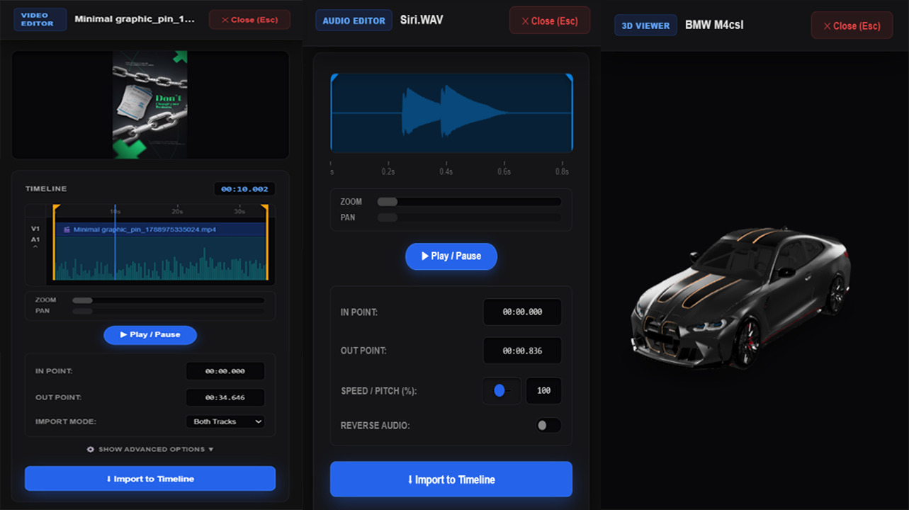Asset Station Built-in 3D, Video, and Audio Editors